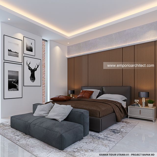 Desain Kamar Tidur Utama 1 Rumah Modern 2 Lantai Bapak BD di BSD, Tangerang Selatan