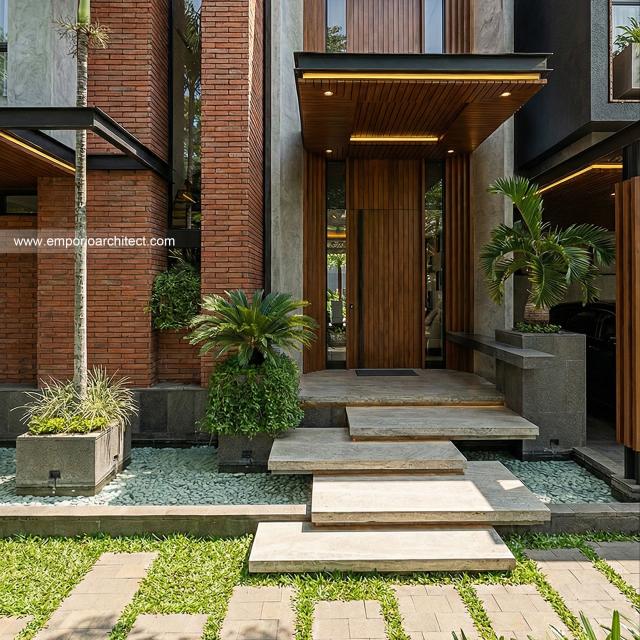 Desain Tampak Detail Depan 2 Rumah Modern 2 Lantai Bapak BD di BSD, Tangerang Selatan