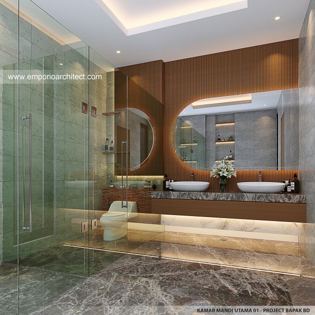 Desain Kamar Mandi Utama 1 Rumah Modern 2 Lantai Bapak BD di BSD, Tangerang Selatan