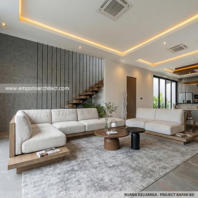 Desain Ruang Keluarga Rumah Modern 2 Lantai Bapak BD di BSD, Tangerang Selatan