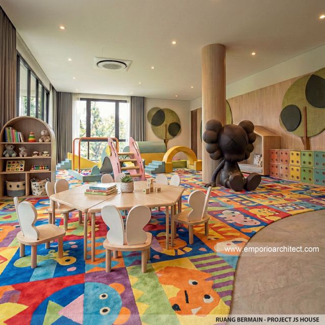 Desain Ruang Bermain Bangunan Utama JS House Modern 2 Lantai di Denpasar, Bali