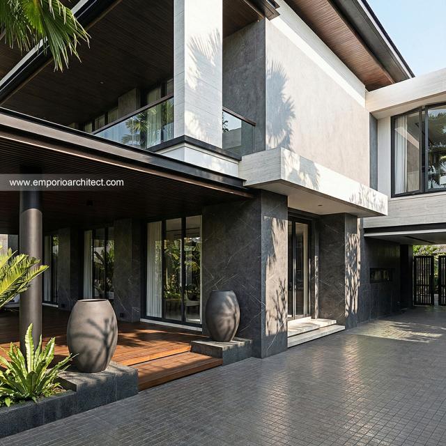 Desain Tampak Detail Belakang 7 Bangunan Utama JS House Modern 2 Lantai di Denpasar, Bali