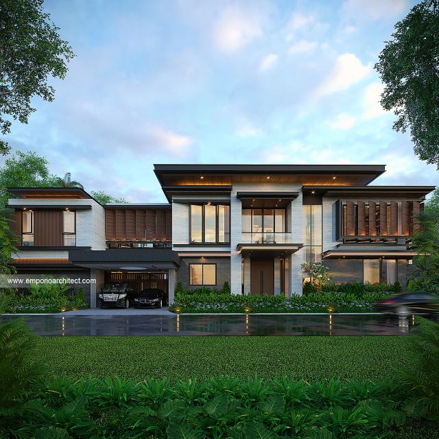 Desain Tampak Depan 2 Bangunan Utama JS House Modern 2 Lantai di Denpasar, Bali