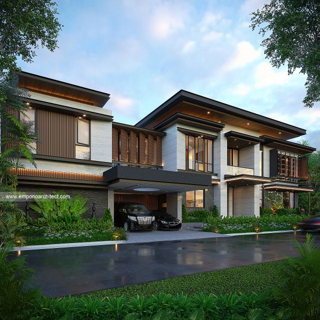 Desain Tampak Depan 3 Bangunan Utama JS House Modern 2 Lantai di Denpasar, Bali