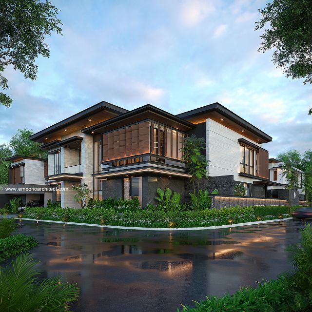 Desain Tampak Hook Bangunan Utama JS House Modern 2 Lantai di Denpasar, Bali