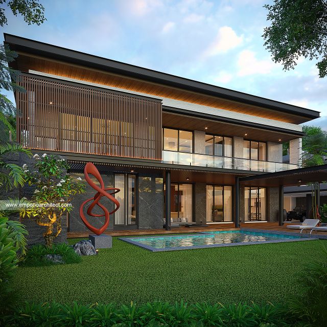Desain Tampak Belakang Bangunan Utama JS House Modern 2 Lantai di Denpasar, Bali