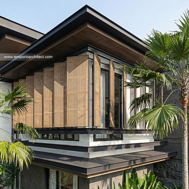 Desain Tampak Detail Depan 5 Bangunan Utama JS House Modern 2 Lantai di Denpasar, Bali