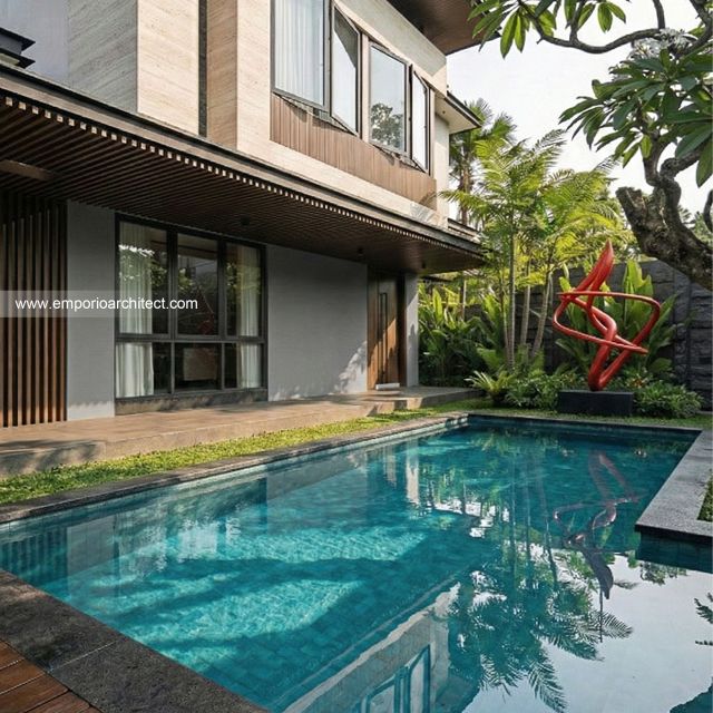 Desain Tampak Detail Belakang Bangunan Belakang JS House Modern 2 Lantai di Denpasar, Bali