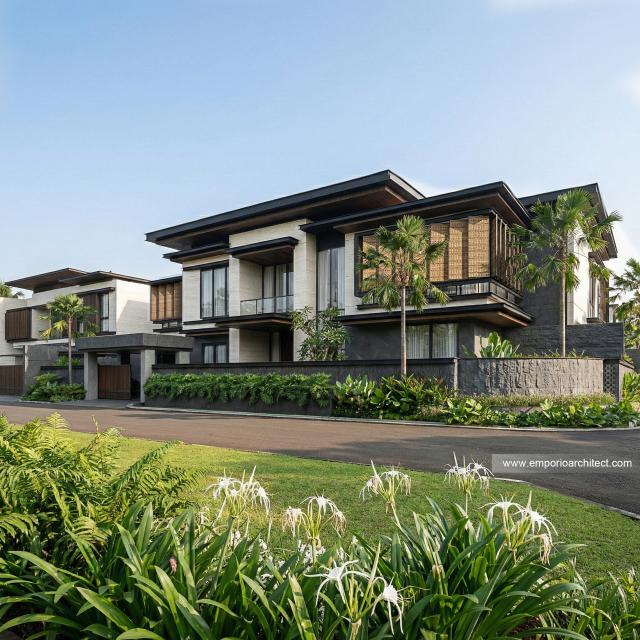 Desain Tampak Depan 3 Bangunan Utama JS House Modern 2 Lantai di Denpasar, Bali