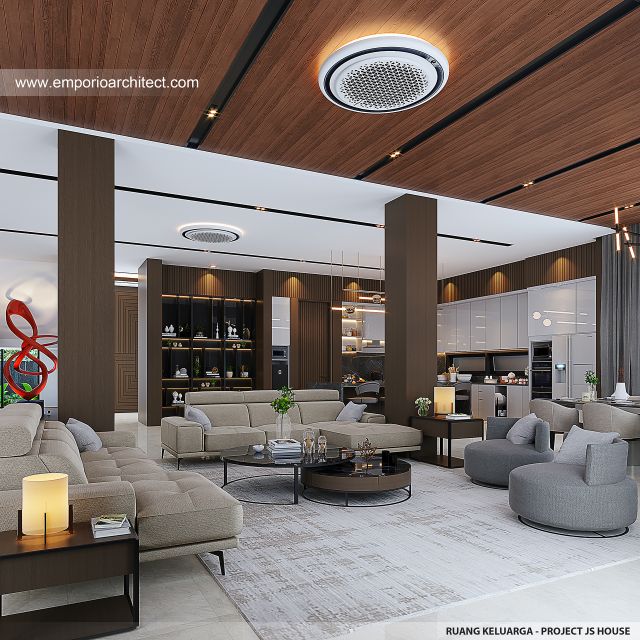 Desain Ruang Keluarga Bangunan Utama JS House Modern 2 Lantai di Denpasar, Bali