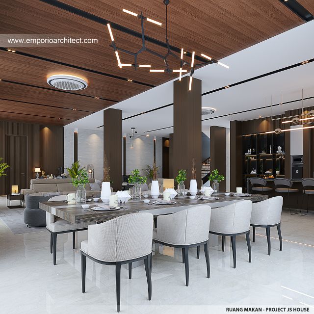 Desain Ruang Makan Bangunan Utama JS House Modern 2 Lantai di Denpasar, Bali