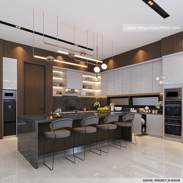 Desain Dapur Bangunan Utama JS House Modern 2 Lantai di Denpasar, Bali