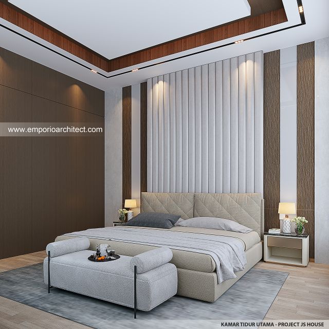 Desain Kamar Tidur Utama Bangunan Utama JS House Modern 2 Lantai di Denpasar, Bali