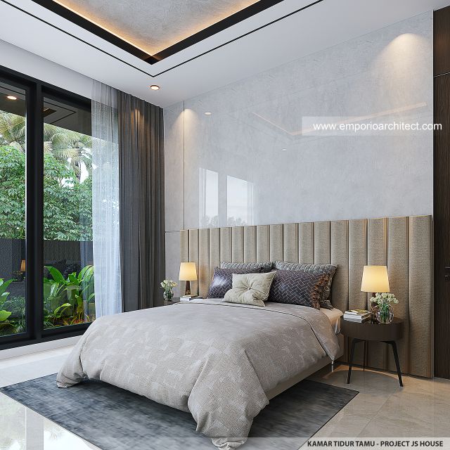 Desain Kamar Tidur Tamu Bangunan Utama JS House Modern 2 Lantai di Denpasar, Bali