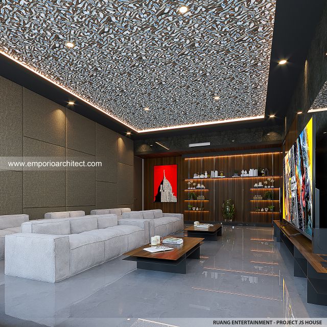 Desain Ruang Entertainment Bangunan Utama JS House Modern 2 Lantai di Denpasar, Bali