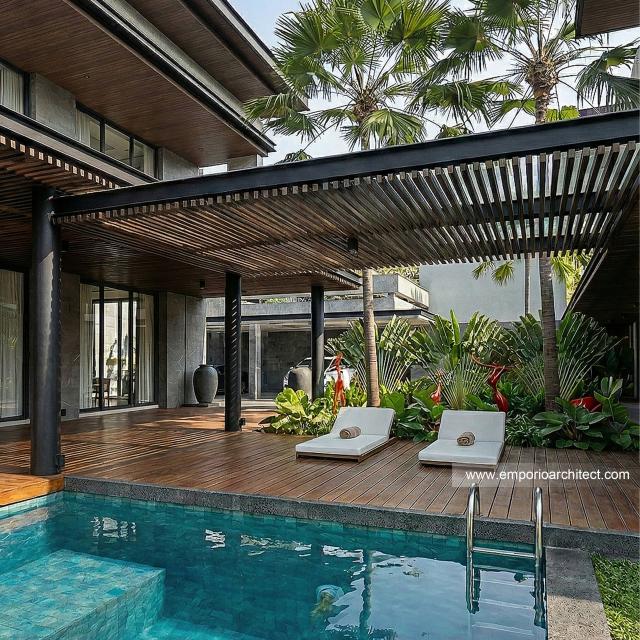 Desain Tampak Detail Belakang 4 Bangunan Utama JS House Modern 2 Lantai di Denpasar, Bali
