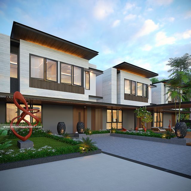 Desain Tampak Depan Bangunan Belakang JS House Modern 2 Lantai di Denpasar, Bali