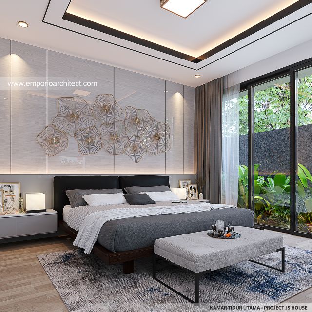 Desain Kamar Tidur Utama Bangunan Belakang JS House Modern 2 Lantai di Denpasar, Bali