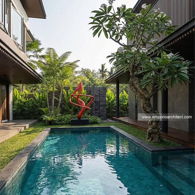 Desain Tampak Detail Belakang 2 Bangunan Utama JS House Modern 2 Lantai di Denpasar, Bali