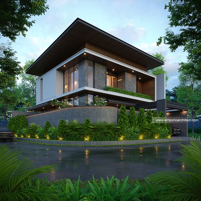 Desain Tampak Hook Dengan Pagar Rumah Modern 2 Lantai Bapak AT di Tangerang