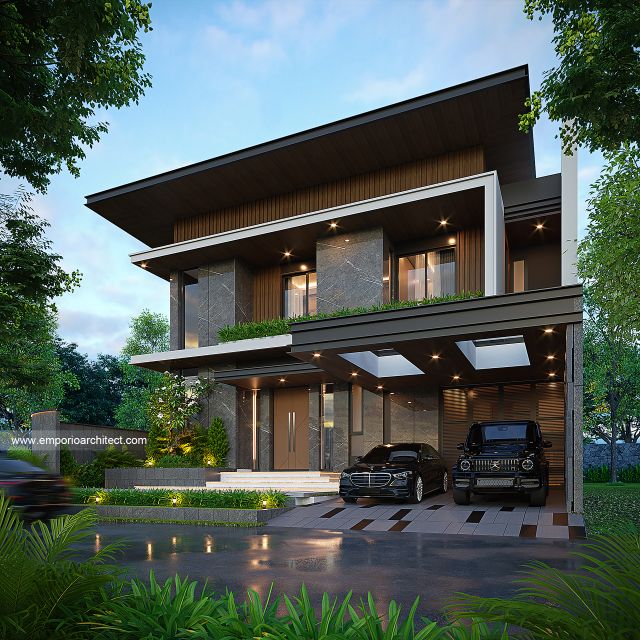Desain Tampak Depan Rumah Modern 2 Lantai Bapak AT di Tangerang