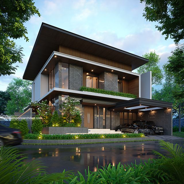 Desain Tampak Depan 3 Rumah Modern 2 Lantai Bapak AT di Tangerang