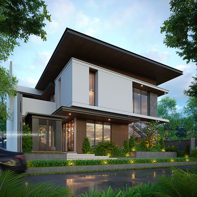 Desain Tampak Samping Rumah Modern 2 Lantai Bapak AT di Tangerang