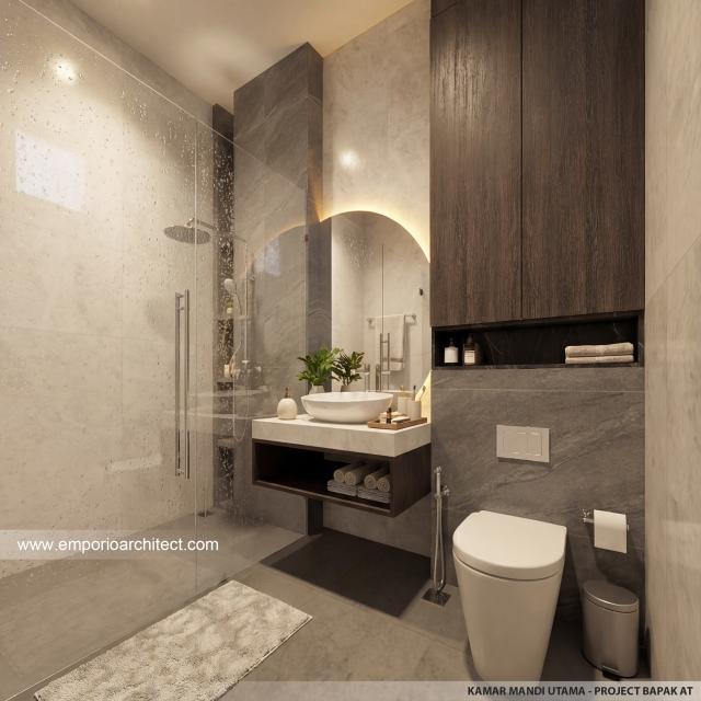 Desain Kamar Mandi Utama Rumah Modern 2 Lantai Bapak AT di Tangerang