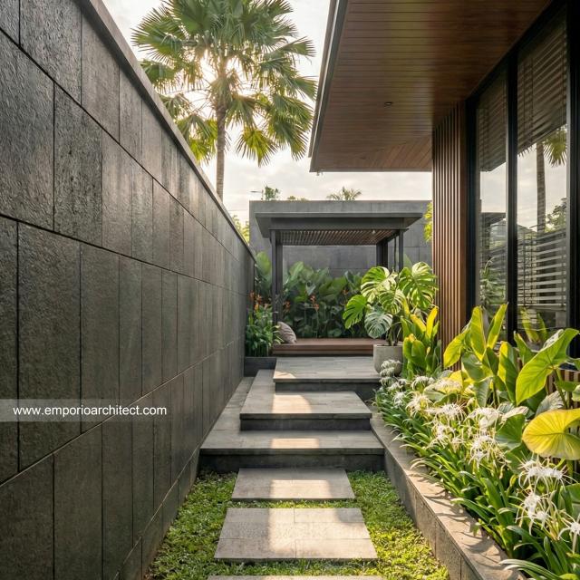 Desain Tampak Detail Samping Rumah Modern 2 Lantai Bapak AT di Tangerang