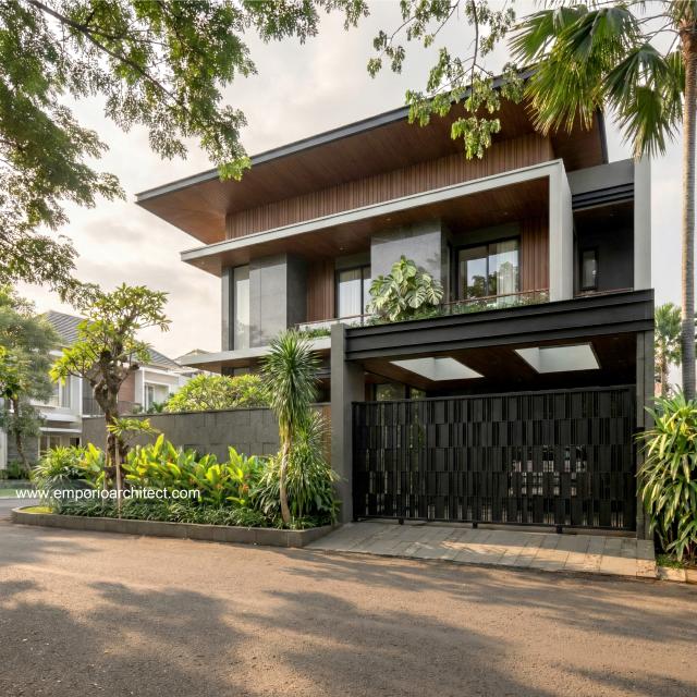Desain Tampak Depan 2 Rumah Modern 2 Lantai Bapak AT di Tangerang