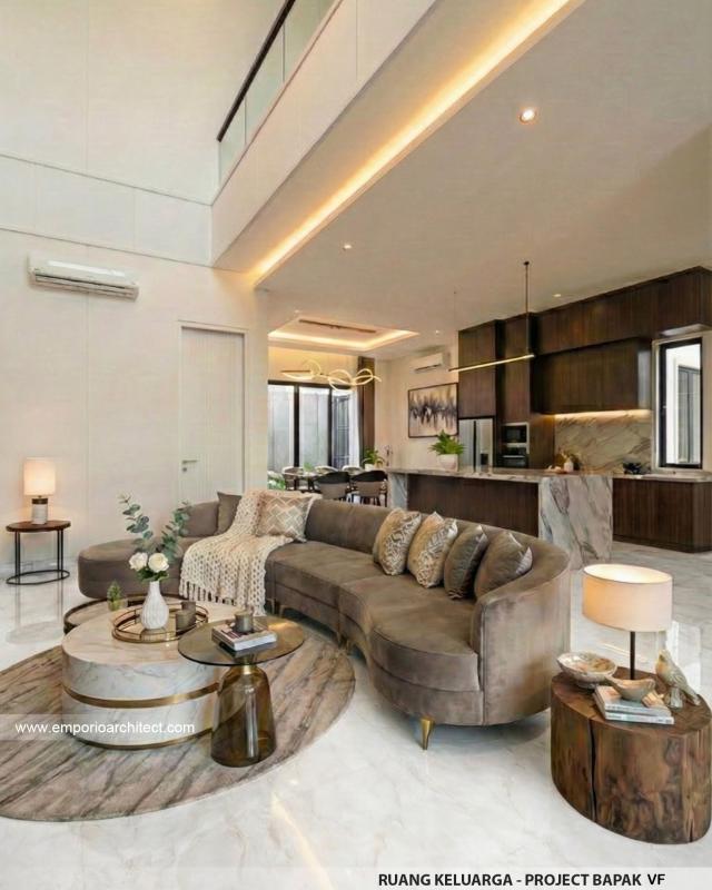 Desain Ruang Keluarga Rumah Modern 2 Lantai Bapak VF di Surabaya