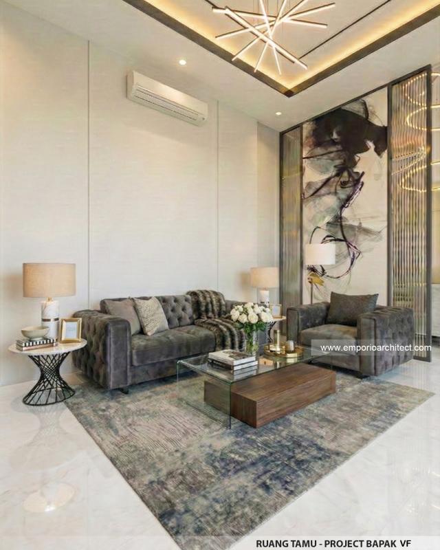 Desain Ruang Tamu Rumah Modern 2 Lantai Bapak VF di Surabaya