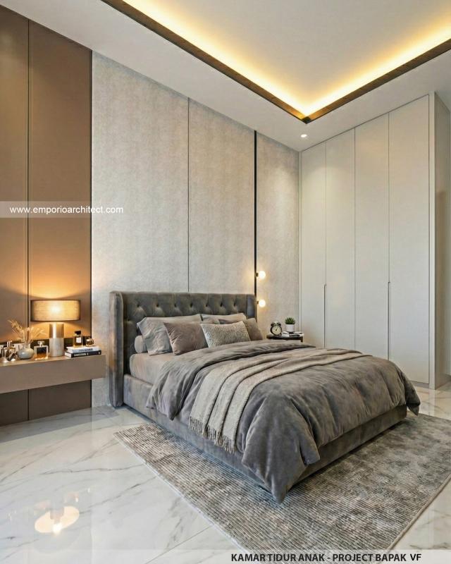 Desain Kamar Tidur Anak Rumah Modern 2 Lantai Bapak VF di Surabaya