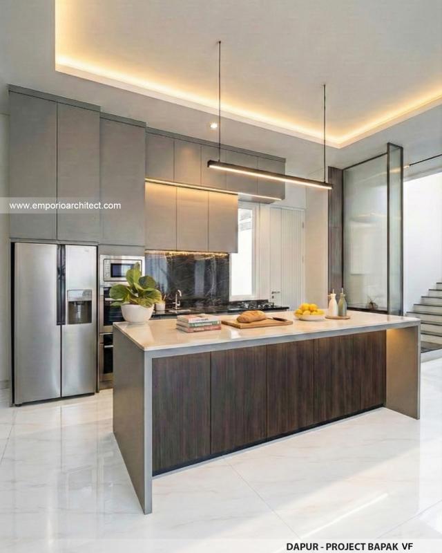 Desain Dapur Rumah Modern 2 Lantai Bapak VF di Surabaya