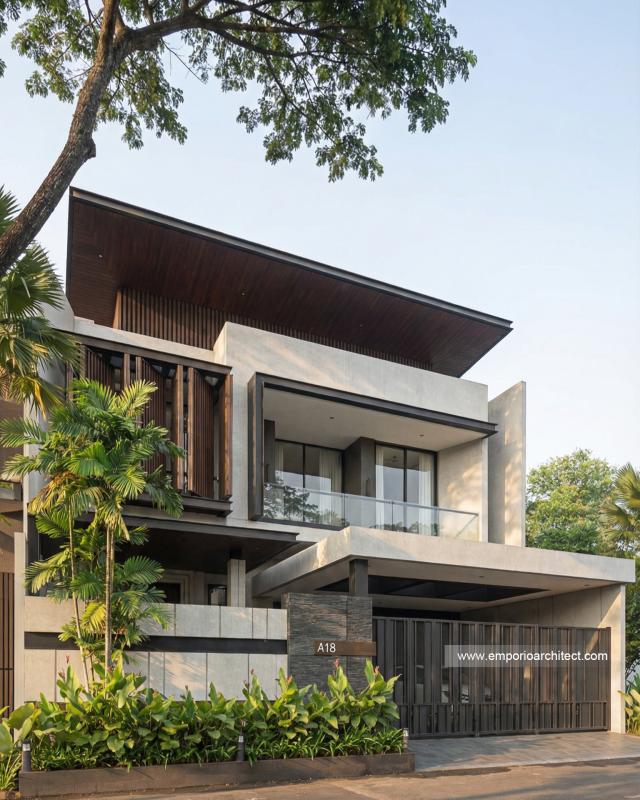 Desain Tampak Depan 2 Rumah Modern 2 Lantai Bapak VF di Surabaya