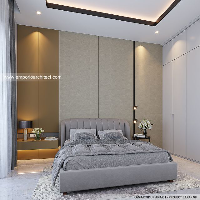 Desain Kamar Tidur Anak 1 Rumah Modern 2 Lantai Bapak VF di Surabaya