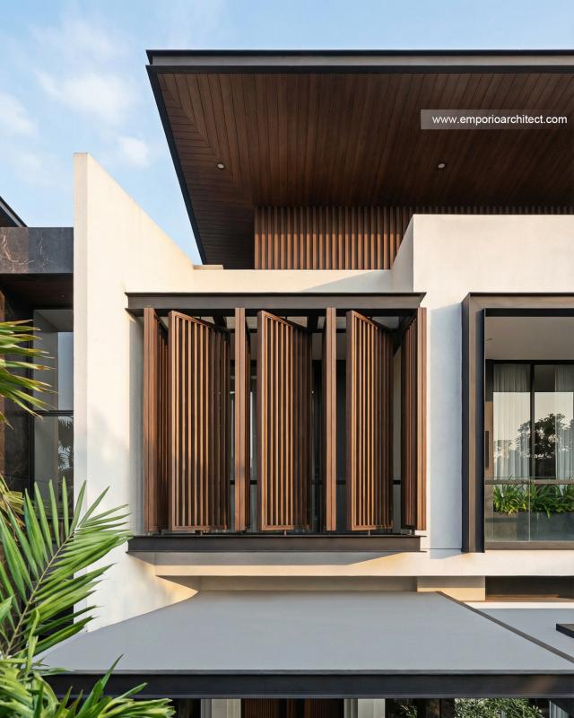 Desain Tampak Detail Depan 2 Rumah Modern 2 Lantai Bapak VF di Surabaya