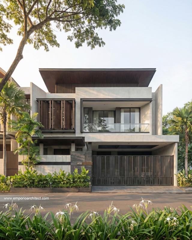 Desain Tampak Depan 3 Rumah Modern 2 Lantai Bapak VF di Surabaya