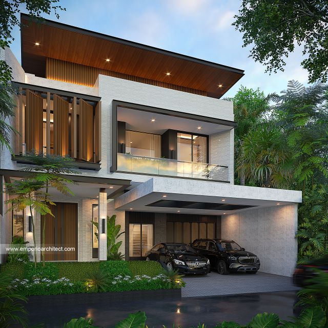 Desain Tampak Depan Rumah Modern 2 Lantai Bapak VF di Surabaya