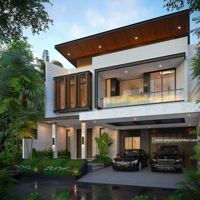 Desain Tampak Depan 2 Rumah Modern 2 Lantai Bapak VF di Surabaya
