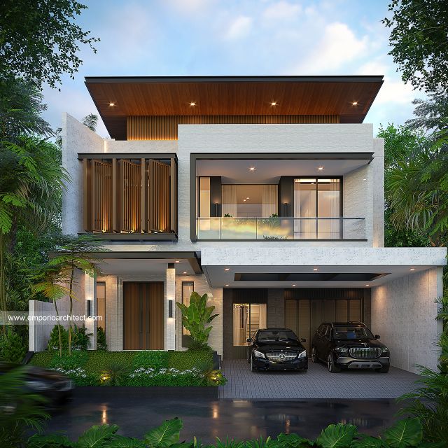 Desain Tampak Depan 3 Rumah Modern 2 Lantai Bapak VF di Surabaya