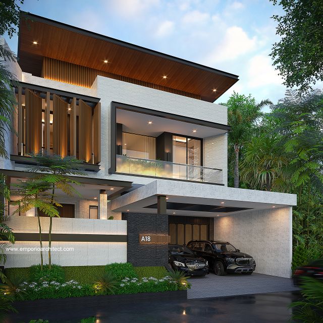 Desain Tampak Depan Dengan Pagar Rumah Modern 2 Lantai Bapak VF di Surabaya