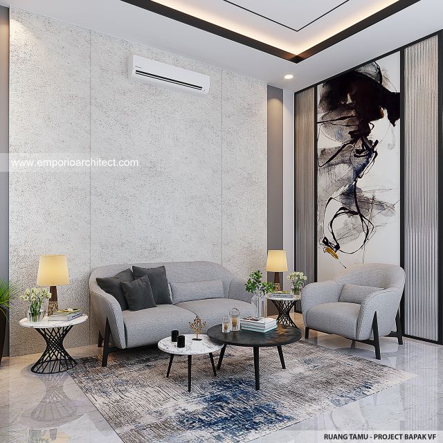 Desain Ruang Tamu Rumah Modern 2 Lantai Bapak VF di Surabaya