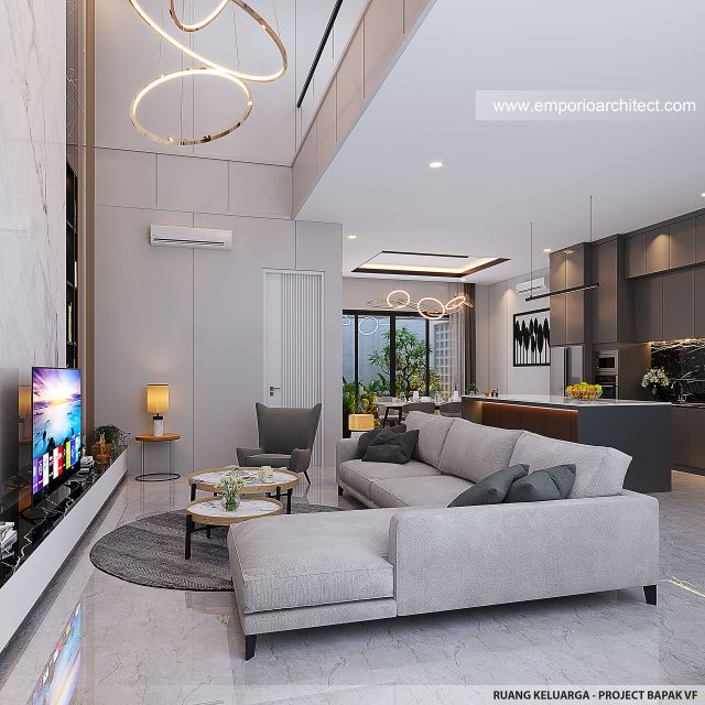 Desain Ruang Keluarga Rumah Modern 2 Lantai Bapak VF di Surabaya