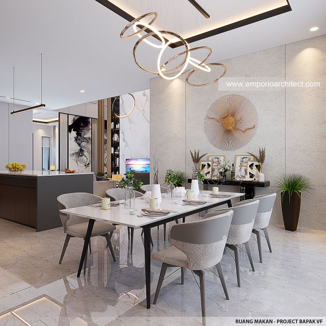 Desain Ruang Makan Rumah Modern 2 Lantai Bapak VF di Surabaya