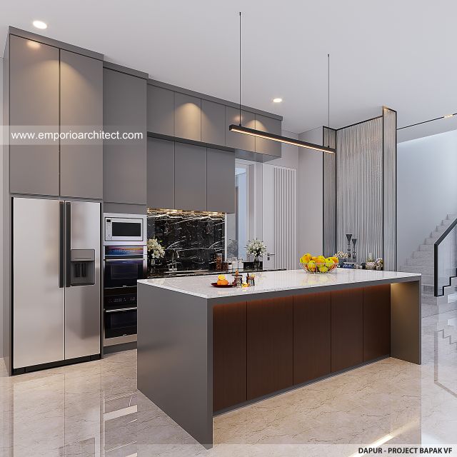 Desain Dapur Rumah Modern 2 Lantai Bapak VF di Surabaya