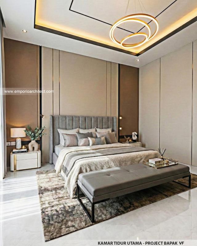 Desain Kamar Tidur Utama Rumah Modern 2 Lantai Bapak VF di Surabaya