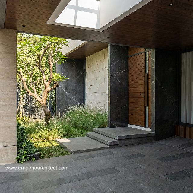 Desain Tampak Detail Depan Rumah Modern 2 Lantai Ibu DSY di Cilandak, Jakarta Selatan