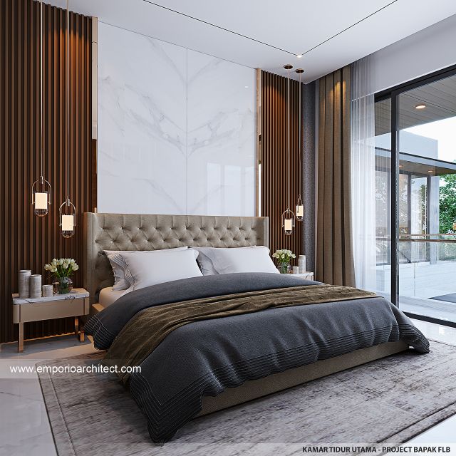 Desain Kamar Tidur Utama Rumah Modern 2 Lantai Bapak FLB di BSD, Tangerang Selatan