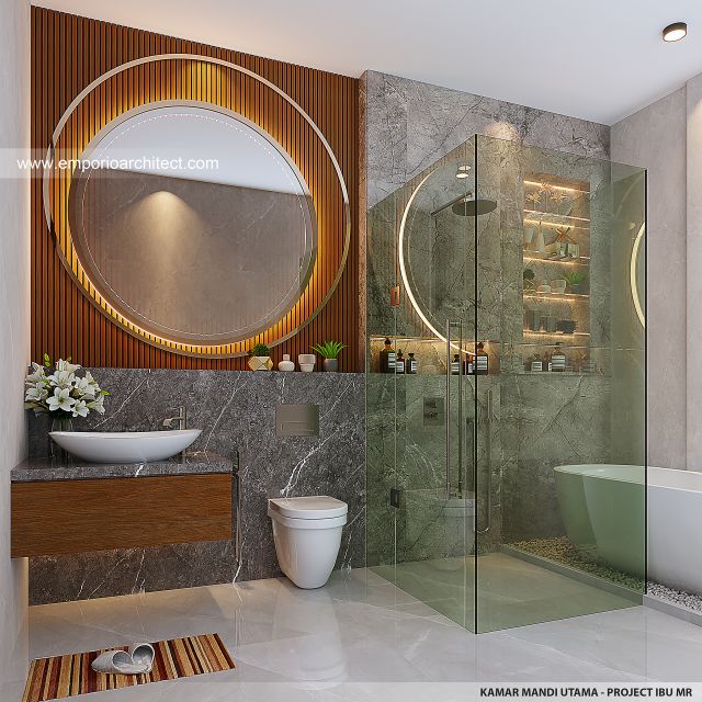 Desain Kamar Mandi Utama Rumah Modern 2 Lantai Ibu MR di Semarang
